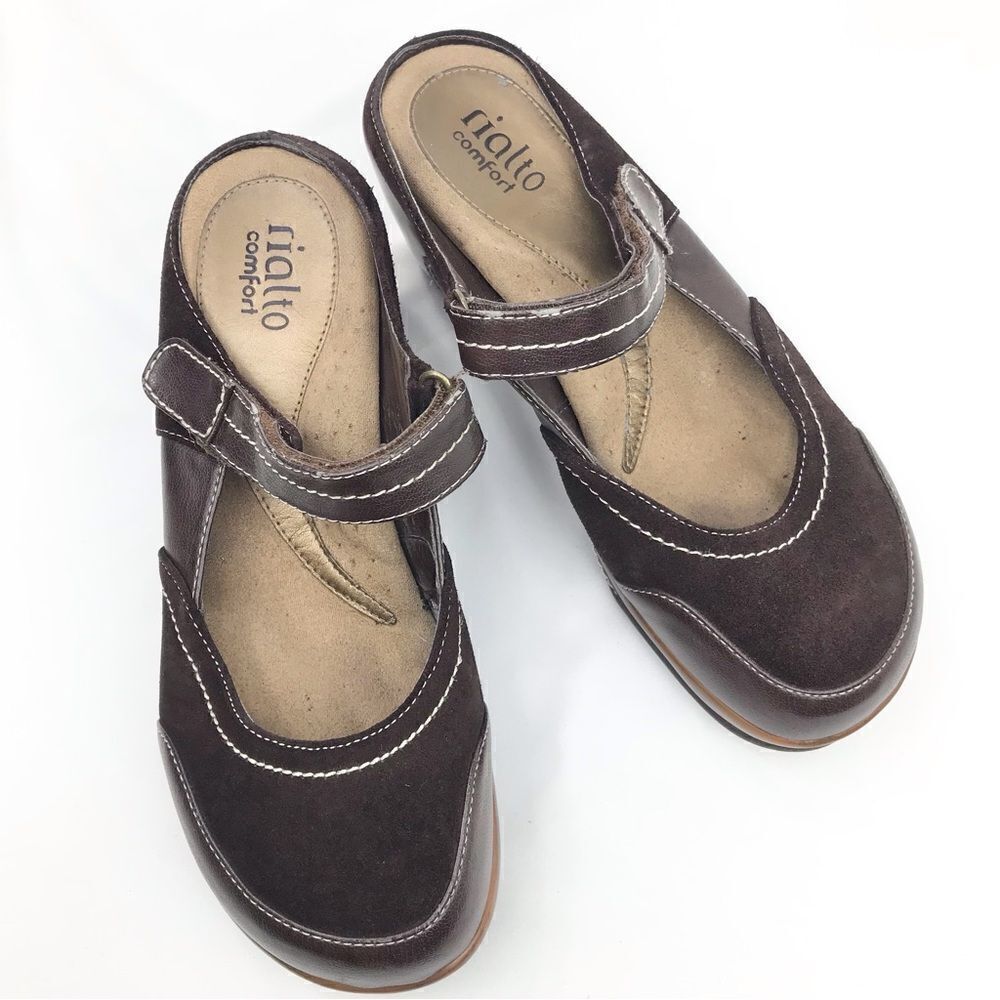 Rialto Comfort Brown Leather Slip On Mule Clog